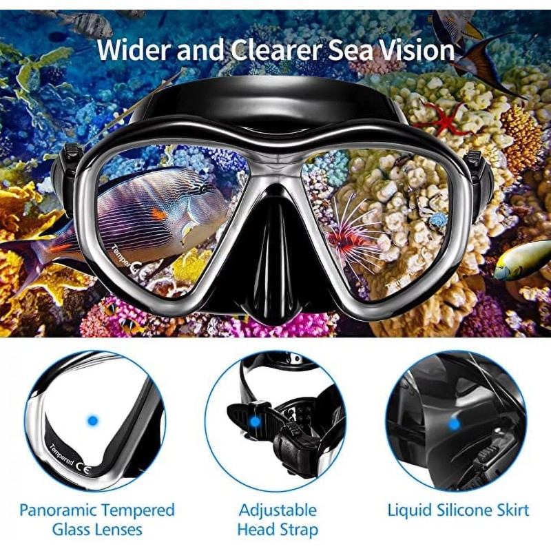 OMORC: Snorkel Set, Dry Snorkeling Panoramic Wide View Mask W/