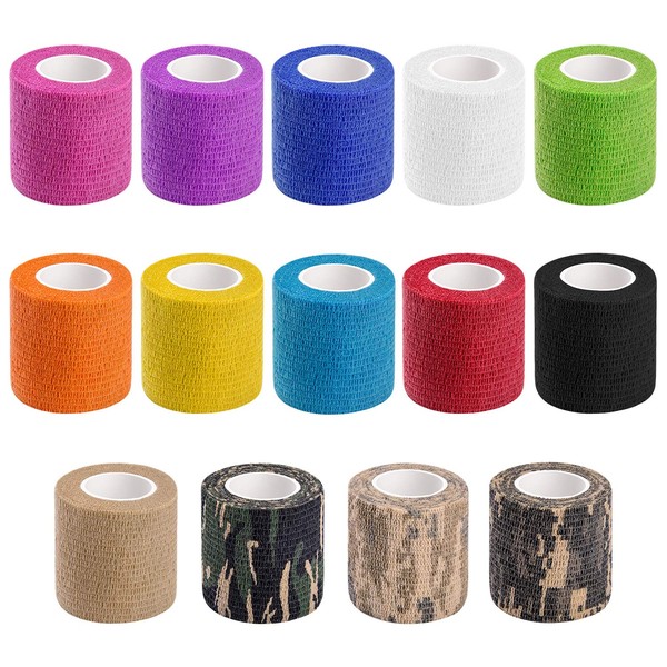 14 PCS Athletic, Sports wrap Tape & Bandage Wrap Stretch Self Adherent Tape for Wrist, Ankle, 2 Inch X 4.92Yard Per Roll
