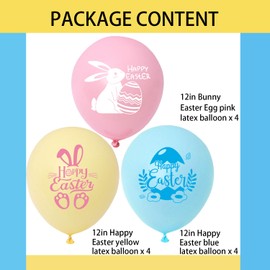 HADCKJA Easter Party Decorations - Latex Balloons with Bunny & Egg Prints for Easter Themed Party - Arch Decor Supplies, 12Pcs