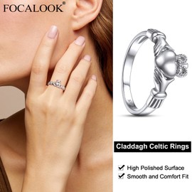 FOCALOOK Irish Claddagh Ring 925 Sterling Silver Celtic Crown Love Heart Promise Engagement Rings for Women Friendship Couples Wedding Jewelry Classic Traditional Design,Size 7