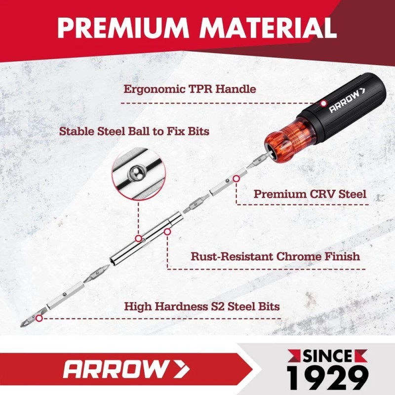 ARROW 2PC 5-in-1 Stubby/11-in-1 Standard Multi-bit Screw Driver & Nut