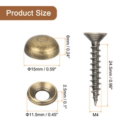 uxcell 12Pcs Brass Decorative Screws with Caps, 15mm Mirror Screws Cover Self-Tapping Screws for Furniture Fixing, Bronze