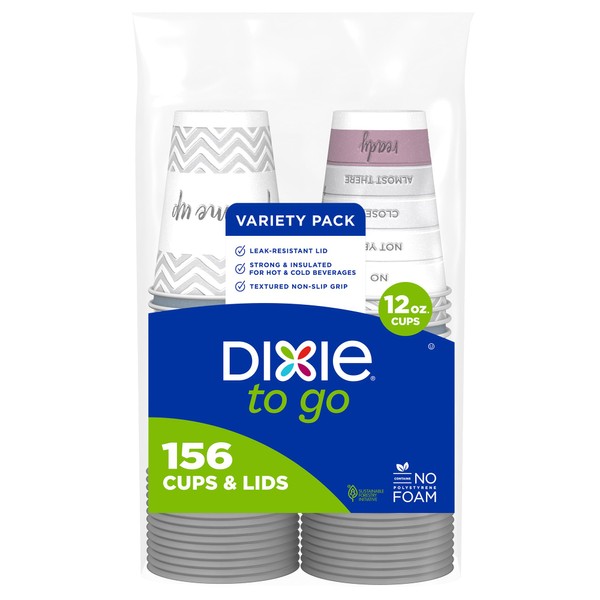 Dixie To Go Paper Coffee Cups With Lids, 12 oz,