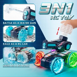 Lehoo Castle Amphibious Remote Control Car, 4WD RC Cars for Boys for Boys Age 8-12 with Water Gun, Remote Control Boat for Kids, Toys for 6 7 8 9 Year Old Boy