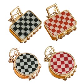 4 Pcs Checkered Hair Claw Clips – Small Metal Funny Chessboard Barrettes for Women Girls, for Thick Thin Hair, Ideal Gift