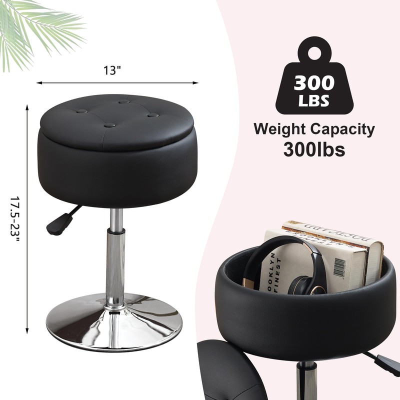 Xenothos Ottoman Swivel Vanity Stool Chair with Storage for Makeup
