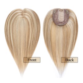 MY-LADY Human Hair Toppers for Women Real Human Hair for Thinning Hair 10*12CM Silk Base Hairpieces No Bangs 130% Density Straight Clip in Remy Hair Pieces 14 Inch #12/613 Golden Brown & Bleach Blonde