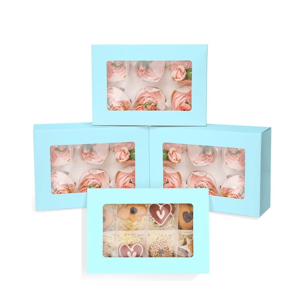 qiqee Light Blue 6 Cupcake Boxes with Window 30 Packs
