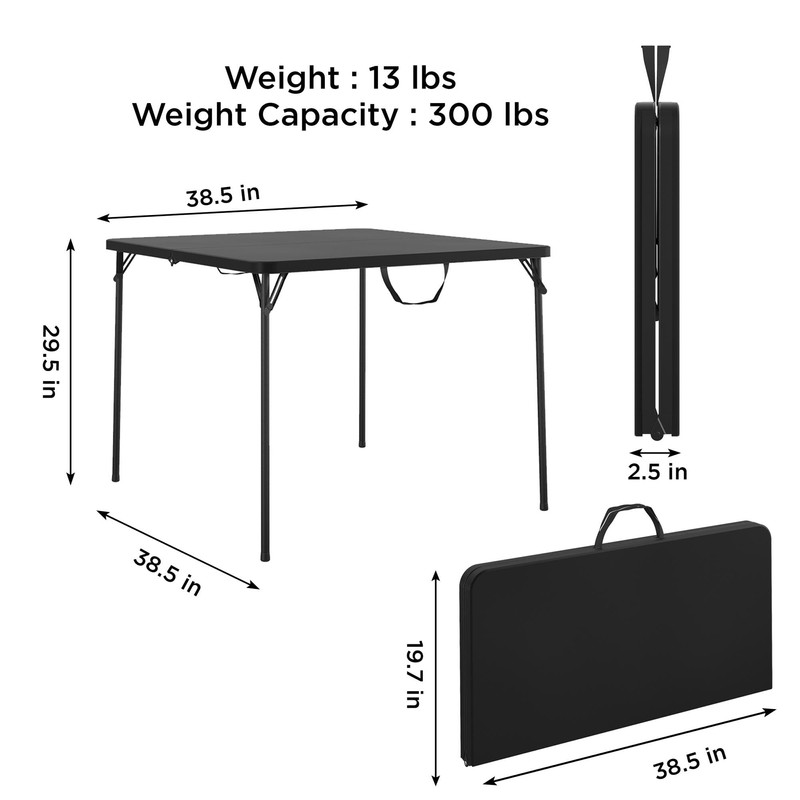 Cosco XL 38.5" Resin Fold-in-Half Card Table, Black, Wheelchair Accessible,