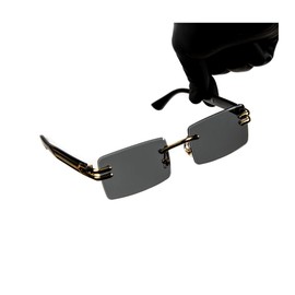 Street Knitted Stylish Square Rimless Gold Frame Stylish Dark Gray Gradient Black Tinted Shades 90s Men Women Rectangle Cool Frameless Retro Trendy Hip Hop Old School Unisex Sunglasses