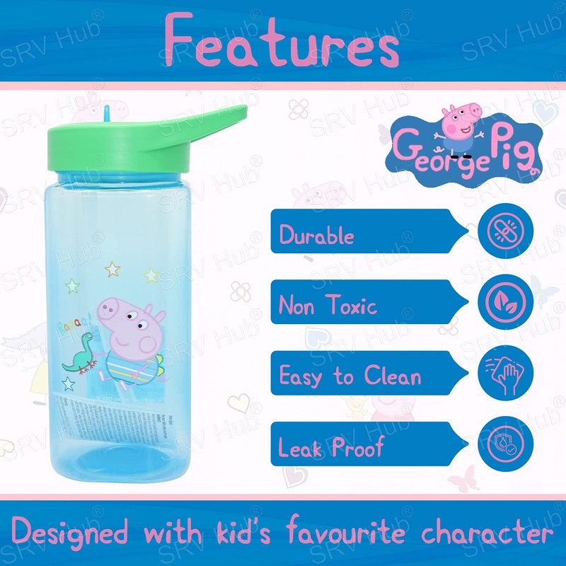 Kids Water Bottle with Straw, 420ml George Pig Plastic Water