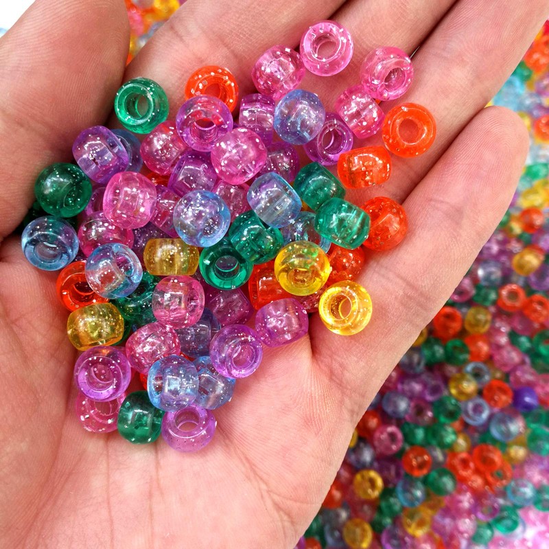 Amaney 500 Pieces Glitter Pony Beads 6x9mm Mixed Colors Transparent