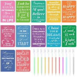 12 Pcs Mini Inspirational Notebooks Bulk with 12 Pcs Colorful Pens, Small Pocket Journal Notepads Set, Motivational Bulk Gifts for Women Men Teacher Student Kids, Fun School Office Supplies,3.5"x5.5"