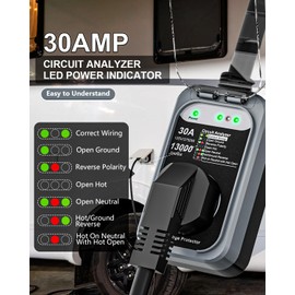 EPLCSE RV Surge Protector 30 Amp, 13000 Joules RV Circuit Analyzer with Waterproof Cover,RV Adapter Plug for Camper Travel Trailers (30AMP-Grey)