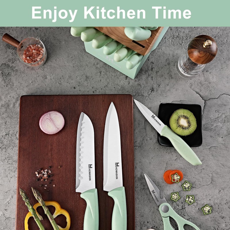 Knife Set, Howashin 15 Pieces Kitchen Knife Set with Built