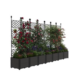 Garvee 7 PCS Plastic Plant with Metal Trellis, Raised Garden Bed with Trellis Planter for Climbing Plant Outdoor Raised Box Privacy Screen for Patio Balcony, Planter for Backyard Patio