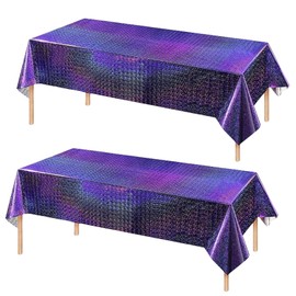 2Pcs 137*274cm Iridescent Purple Disposable Tablecloth Decorations for Christmas,Disposable Party Table Cloth Party Table Covers Dining Tablecover for Indoor or Outdoor Birthday Picnic Party