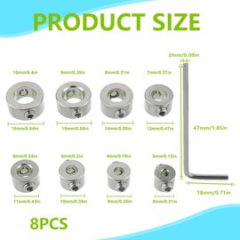 8 Piece Depth Stop Rings Set, 3-10 mm Stainless Steel Drilling Depth Limiter Positioner Ring Depth Stop Adjusting Rings with Hex Key for Woodworking Positioning Depth Limited Drill