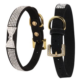 LOVPE Cat Collar,Dog Collar Diamond Crystal Bow-Knot Tie Collar,Golden Rhinestone Buckle and Comfortable Velvet Leather with 5 Rows Bling Rhinestone Collar for Small Dogs Medium Cat (S, Black)