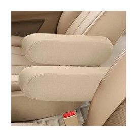Wevdn 2 PCS Car Front Seat Armrest Covers, Elastic Fabric Stretch Auto Seat Armrest Protectors, Soft Front Seat Armrest Cover Replacement, Universal Vehicle Interior Accessories (Beige)