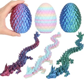 3 Packs Dragon Eggs with Dragon Inside, 3D Printed Dragon, Egg with Dragon Fidget Toy, Mystery Easter Basket Stuffers (Purple, Green & Rainbow)