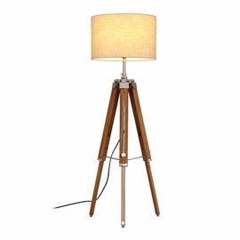 THOR INSTRUMENTS Lámpara de pie con trípode de madera de teca clásica, estilo vintage, lámpara náutica para decoración del hogar (pantalla de lámpara no incluida), estilo rústico, vintage, decoración