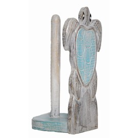 WorldBazzar New Hand Carved Turtle Teal Color Design Paper Towel Holder Wood Carving Nautical Statue Kitchen Gadget Sculpture Brown, Blue, White Wash, White, Wash, Aqua, Teal, Green, Marine