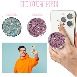 Set of 2 Circular Phone Grip Holder with Ring Stand, Finger Grip for Back of Phone - Compatible with Smartphones, Cases, Silver & Pink