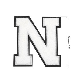 sourcing map Chenille Letters N Patches Large Size 4-1/2 Inch Iron on Letters N Patches Black Glitter Embroidered Patches for Clothing, Shoes, Hats, Backpacks Pack of 3(White)