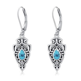 Turquoise Earrings for Women 925 Sterling Silver Filigree Turquoise Dangle Drop Leverback Earrings Western Turquoise Jewelry for Her