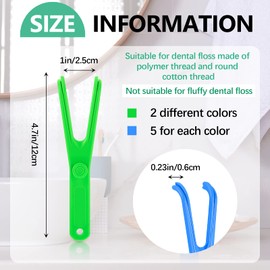 10 Pieces Dental Floss Holder Reusable Dental Floss Refill Heads Floss Handle Holder Bulk Unflavored Interdental Toothpick Flosser for Adult Kid Teeth Clearing, Blue, Green