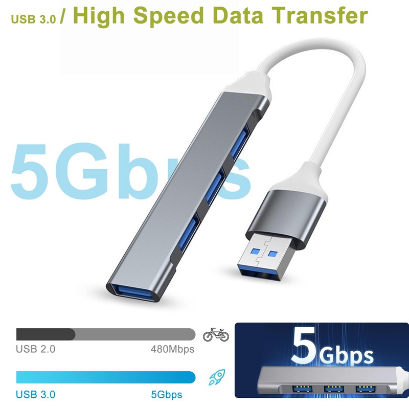 USB 3.0ハブ 4イン1 USBポートハブスプリッター ウルトラスリム ハブドングルエクスパンダー ノートパソコン、フラッシュドライブ、HDD、コンソール、プリンター、カメラ、Keyborad、マウス、5Gbpsデータ転送、アルミニウム