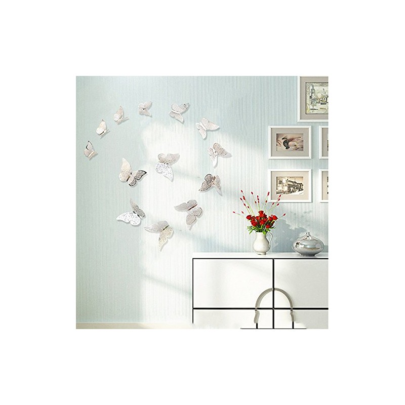 New 12pcs Silver 3D Butterfly Wall Stickers Art Decal Home