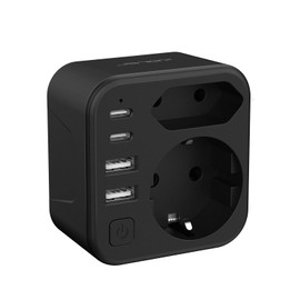 JSVER Travel Adaptor for South Africa, Socket Adapter Type M 2 Socket South Africa Germany Travel Plug Adapter with 2 USB C & 2 USB A (3.4 A 17 W) for South Africa Namibia, Lesotho, Mozambique (Black)