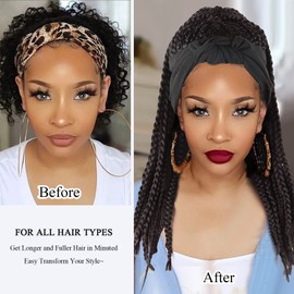 LEOSA Cornrow Braided Wig - Black Box Braid Wig with Attached Braid Headband