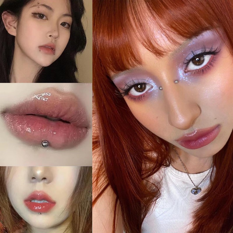 Kinretixia 4 Pieces Lip Studs, Fake Nose Studs, Eyebrow Studs,