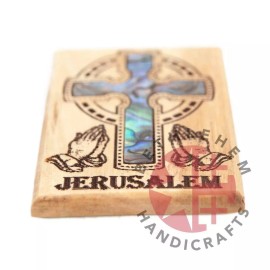 Mother of Pearl Celtic Cross on Olive Wood Magnet