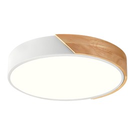 Peblto Modern Dimmable White Flush Mount Ceiling Light Wood Close to Ceiling Lights for Bedroom Round LED Ceiling Lamp Lighting Fixture for Hallway Kitchen Laundry Room