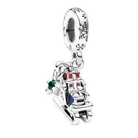 UIHEI Christmas Sleigh 2023 Charms for Bracelets & Necklaces in 925 Sterling Silver DIY Charm Jewelry Gifts for Women