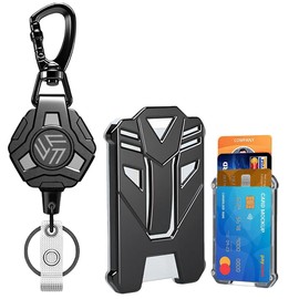 Retractable Keychain Badge Holder with Lanyard, ID Badge Holder Heavy Duty Badge Reel Carabiner Keychain, Tactical ID Badge Card Holder with 31.5” Stainless Steel Retractable Cord