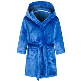 DNggAND - Albornoces para niños y niñas, batas de baño de felpa suave de forro polar coral con capucha para niños, Azul, 13-14 Años