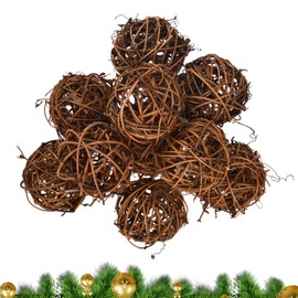Dokeno Pack of 10 Natural Willow Ball Toys, Rattan Balls, Decorative Rattan Balls, Braided Rattan Balls, Natural Wicker Rattan Balls, Small Animals Chew Toy, Willow Ball Toy for Small Animals