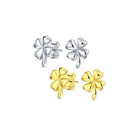 Set aus zwei Glücksbringer Ohrringen mit irischem keltischem St. Patrick's Day Kleeblatt Glücksbringer Vierblättriges Kleeblatt für Frauen Teenager Abschluss Gold plattiert .925 Sterlingsilber