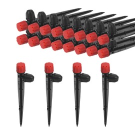 M METERXITY 20-Pack Drip Irrigation Emitters Sprayers, Drippers on 5"/13mm Stake Adjustable 360 Degree Water Flow 8 Holes for 1/4" Drip Irrigation Tubing for Watering System [Red, Drip]
