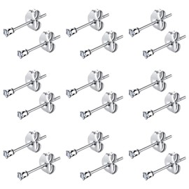 6 Pairs Cubic Zirconia Stud Earrings, Stainless Steel Round Clear Cubic Zirconia Earrings 2mm Women Men Tiny Hypoallergenic Cubic Zirconia Stud Earrings
