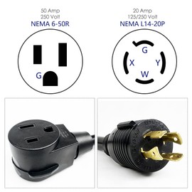 Generator to Welding Adapter Cord NEMA L14-20P Plug 4-Prong 20A Locking Male to Welding NEMA 6-50R