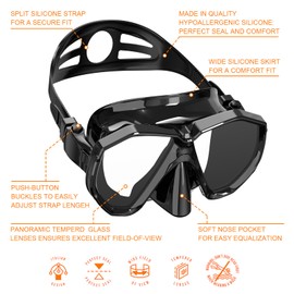 Dive Snorkel Mask Adult |Panoramic Wide View,Anti-Fog Scuba Diving Mask,Professional Snorkeling Gear, Goggles for Swimming Masks(Black)