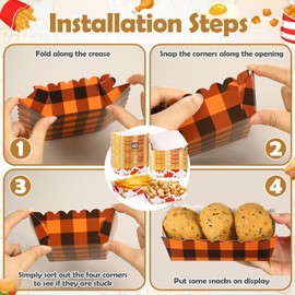 Dunzoom 60 Pcs Thanksgiving Paper Food Tray Fall Disposable Food Boat Autumn Plaid Plates Maple Leaf Pumpkin Serving Tray for Popcorn Nacho Hot Dog Harvest Party Supply Decoration(Classic)