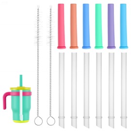 Guduling 6pcs Reduce Tumbler Straw Replacement, Spill-Proof Replacement Straw for 12oz, Clear Straws Reusable, Detachable Silicone Head with 2 Cleaning Brushes