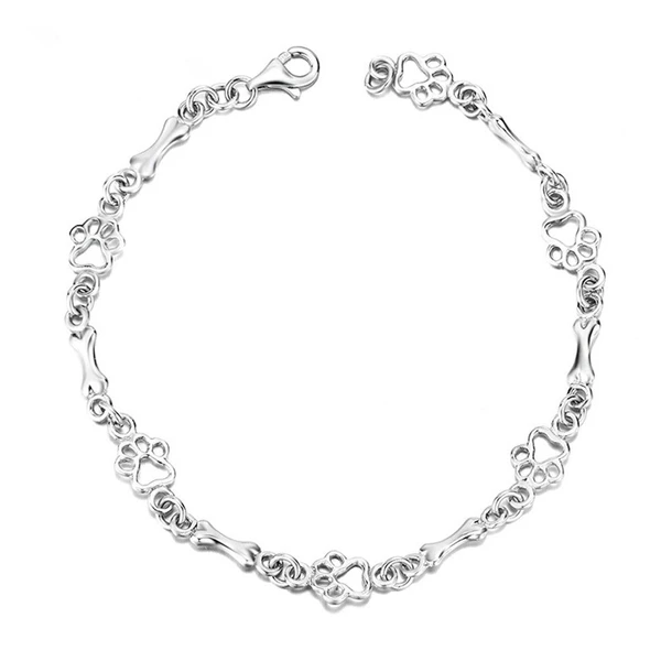 925 Sterling Silver Dog Bone and Paw Print Link Charm